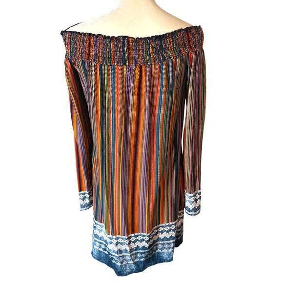 Boho Hippie Off Shoulder Dress Lrg Stretch Neckline Coastal Chic Cocktail Bebop - Picture 2 of 11